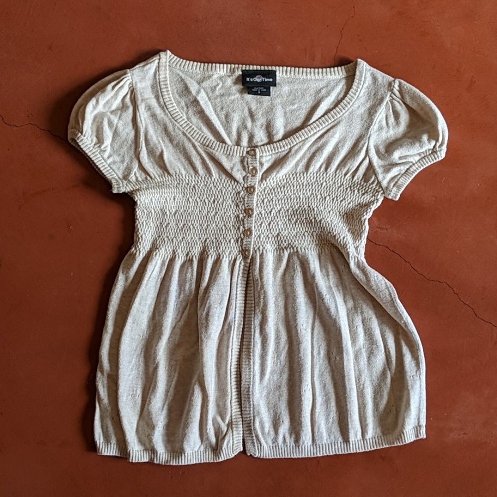 💕$8 SALE - Short Sleeve Knit Cream Sweater Blouse Small
